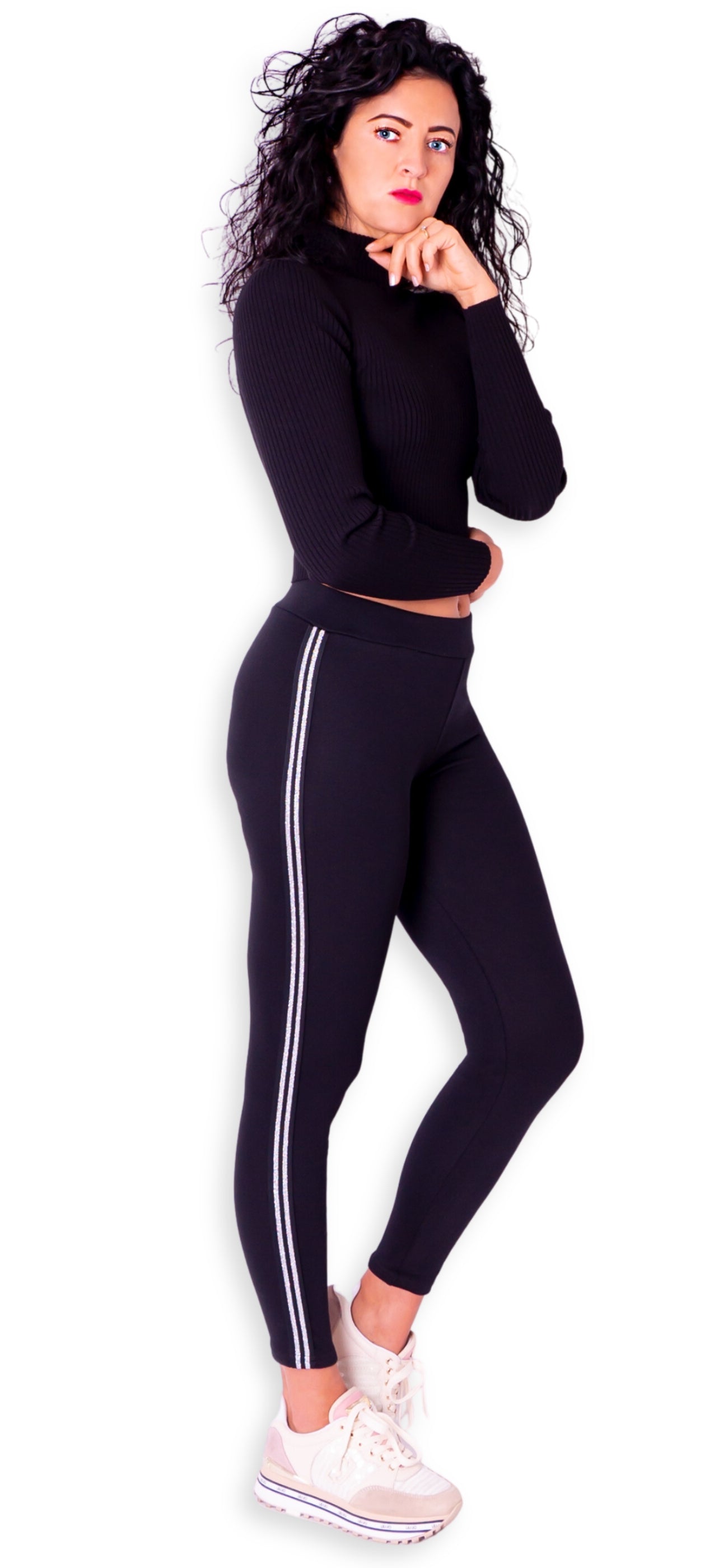 Insulated cotton leggings with a belt and stripe