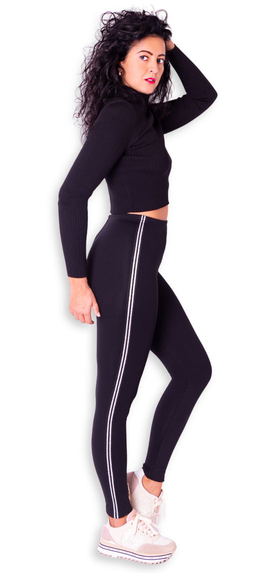 Insulated cotton leggings with a stripe