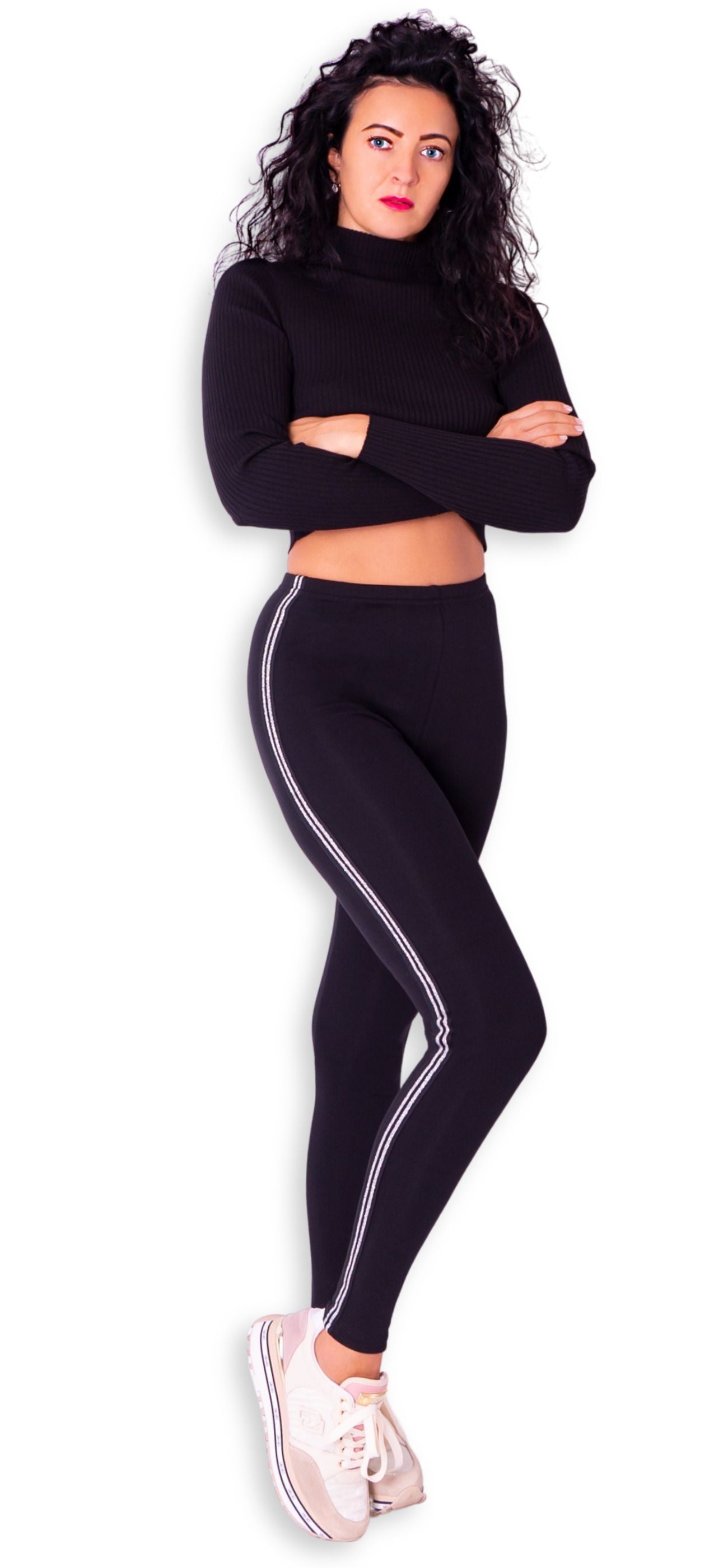 Insulated cotton leggings with a stripe